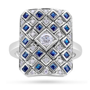 18ct Gold Art Deco Diamond Sapphire Ring