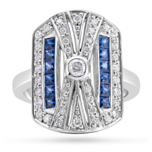 18ct Gold Art Deco Diamond Blue Sapphire