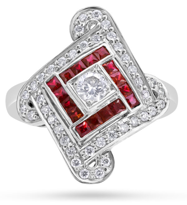 Art Deco Ring 18ct White Gold Ruby