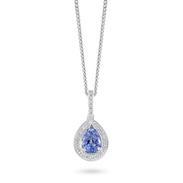 18ct White Gold Diamond and Blue Sapphire Pendant